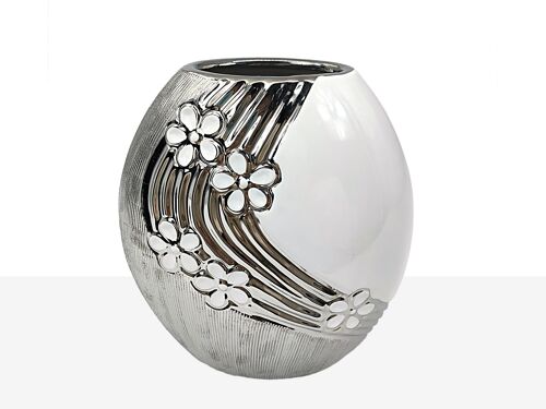 FLORERO CERAMICA BLANCO/PLATA HM221084