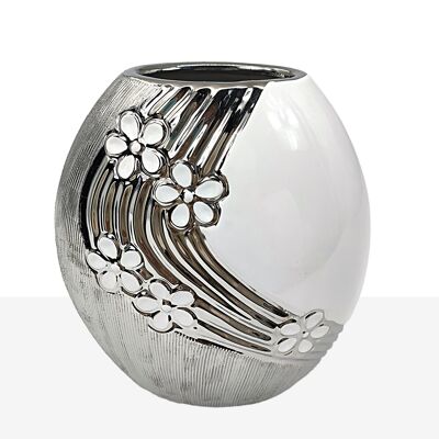 WEISS/SILBER KERAMIKVASE 23X12X25CM HM221084