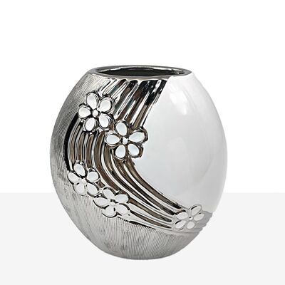 WHITE/SILVER CERAMIC VASE 18X9X20CM HM221085