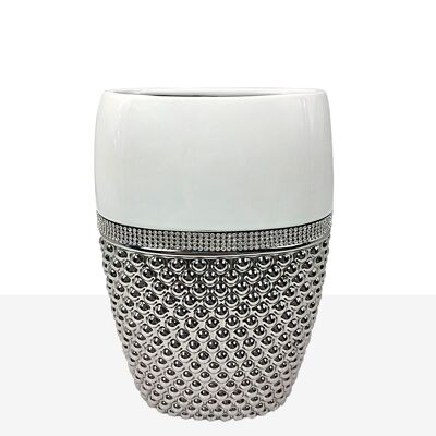 WEISS/SILBER KERAMIKVASE 15X9X24CM HM221093