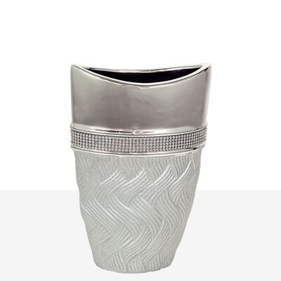 VASO CERAMICA ARGENTO/CRISTALLI 16X9X24CM HM221097