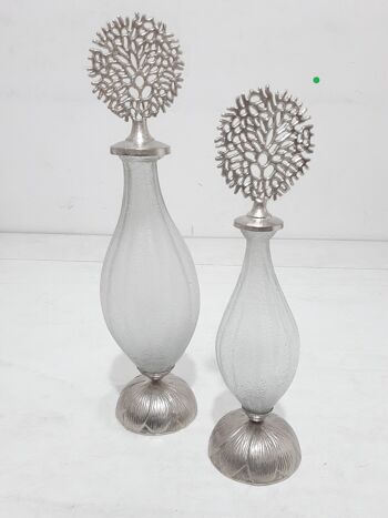 BOUTEILLE EN VERRE ARGENT COUVERCLE MÉTAL DORÉ 13X13X49CM HM252208 2