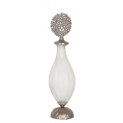BOTTIGLIA IN VETRO ARGENTO COPERCHIO IN METALLO DORATO HM252208