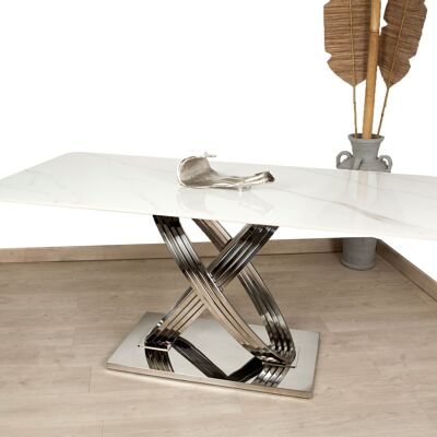 SILVER STAINLESS STEEL CONSOLE ARTIFICIAL MARBLE TOP 120X40X0CM HM352203