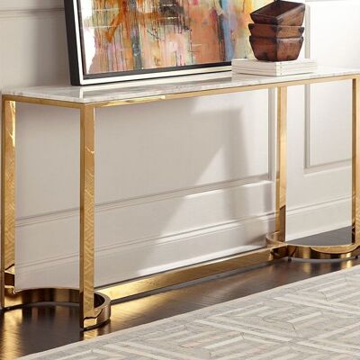 GOLD STAINLESS STEEL CONSOLE MARBLE TOP 100X40X80CM HM352208