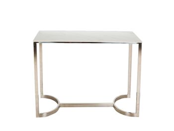 CONSOLE INOX ARGENT PLATEAU MARBRE 100X40X80CM HM352209 2