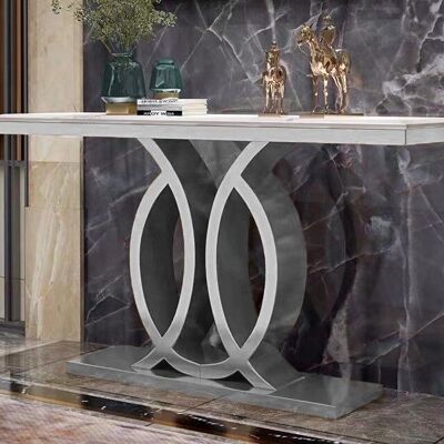 SILVER STAINLESS STEEL CONSOLE ARTIFICIAL MARBLE TOP 110X40X80CM HM352210