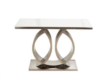 CONSOLE EN ACIER INOXYDABLE ARGENT PLATEAU EN MARBRE ARTIFICIEL 110X40X80CM HM352210 3