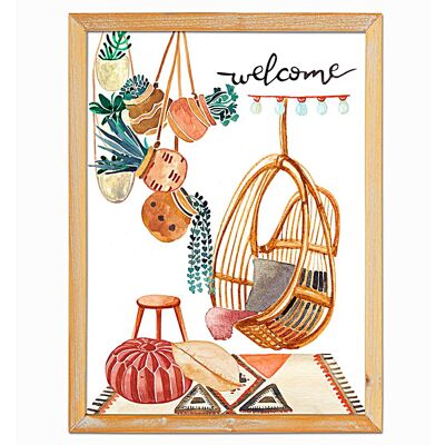PAINTED WOODEN BOARD WITH WOODEN FRAME HM401193