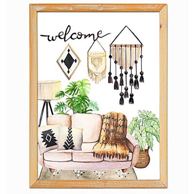 PAINTED WOODEN BOARD WITH WOODEN FRAME HM401194