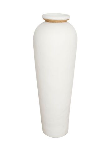 VASE EN TERRE CUITE BLANCHE AVEC CORDE 33X33X82CM HM472228 2