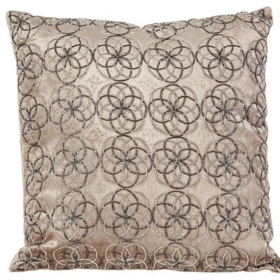 BEIGE VELVET CUSHION WITH RHINGES 45X10X45CM HM492295