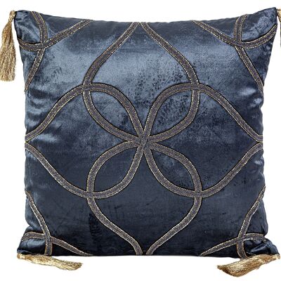 NIGHT BLUE VELVET CUSHION WITH RHINGES AND TASSELS HM492298