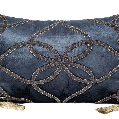 NIGHT BLUE VELVET CUSHION WITH RHINGES AND TASSELS HM492299