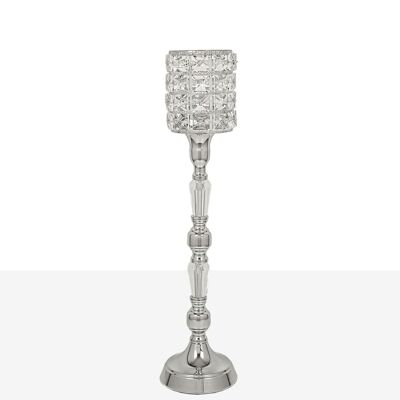 CANDLE HOLDER CUP SILVER METAL/GLASS 12X12X44CM HM841005