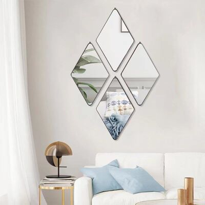 SET 4 MIROIRS Losanges PVC NOIR 17X1X27CM HM841220