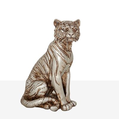 FIGURINE TIGRE EN RÉSINE ARGENT 15X9X21CM HM1021126