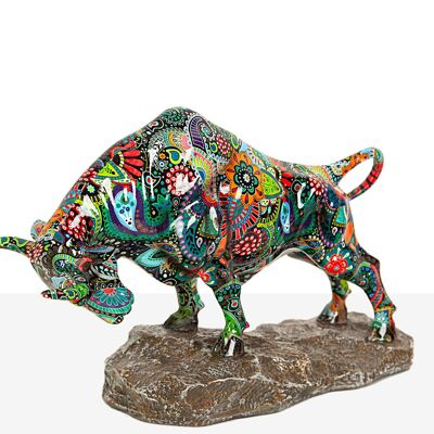 FIGURINE DE TAUREAU COLORÉE EN SOP. RÉSINE HM1921127