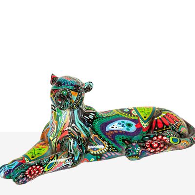 BUNTE PANTHERFIGUR AUS HARZ 24X8X9CM HM1921132