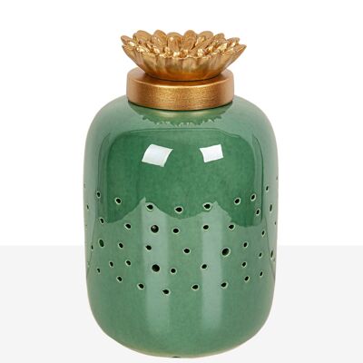 GREEN CERAMIC OPENING JAR WITH GOLDEN RESIN LID 15X15X24CM HM04.002644