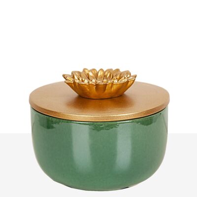 GREEN CERAMIC BOX WITH GOLDEN RESIN LID HM04.002648