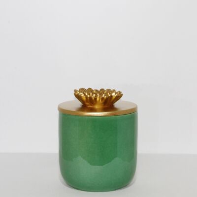 GRÜNE KERAMIKKASTEN MIT GOLDENEM HARZDECKEL 15X15X18CM HM04.002649