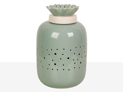 BOTE CALADO CERAMICA VERDE MENTA TAPA 15X15X24CM HM04.002734