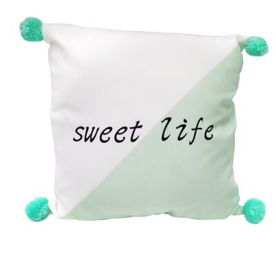 WATER GREEN/WHITE CUSHION WITH TASSELS HM8521055