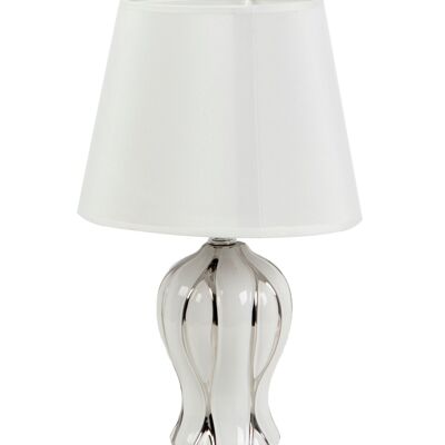 LAMPE CÉRAMIQUE BLANC/ARGENT AVEC ÉCRAN 10X10X32CM HM8521140