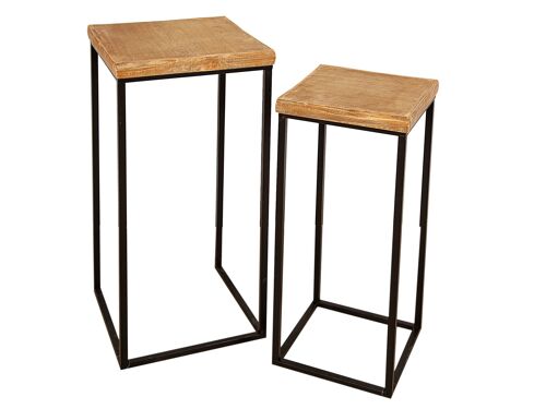 SET 2 COLUMNAS METAL NEGRO/MADERA 34X34X34CM HM86010000