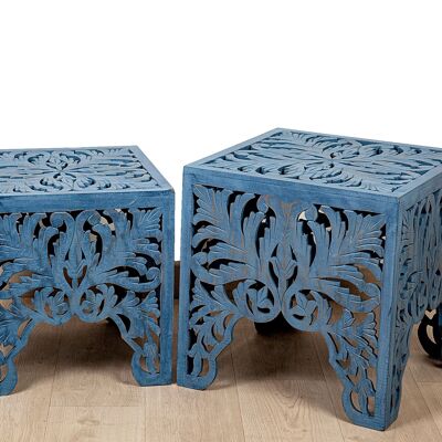 SET OF 2 BLUE OPENWORK TABLES HM301209000