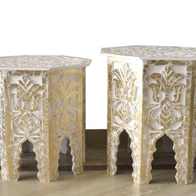 SET OF 2 WHITE/GOLD OPORED TABLES HM301210000