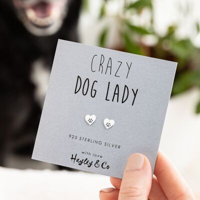 Pendientes de plata de ley Crazy Dog Lady