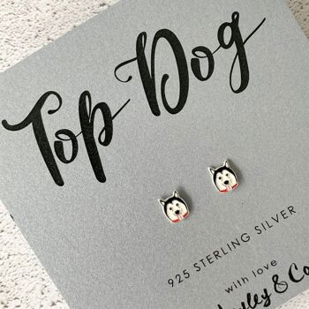 Boucles d'oreilles chien Husky en argent sterling 3