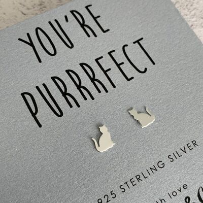 You're Purrrfect' Sterling Silver Cat Earrings