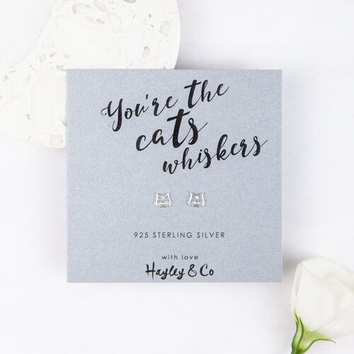 You're the cats whiskers' Sterling Silver Cat Earrings