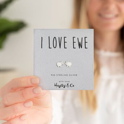 Pendientes de plata esterlina - Pendientes de oveja 'I love Ewe'