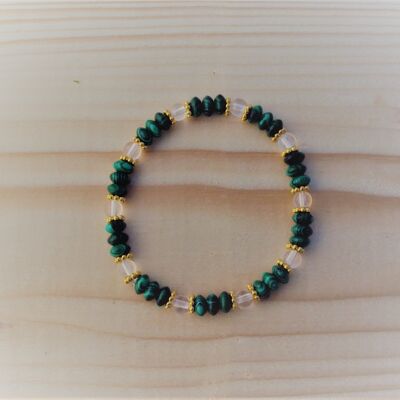 Bracelet de pierres précieuses en malachite et cristal de roche