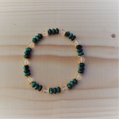Gemstone bracelet made of malachite and rock crystal