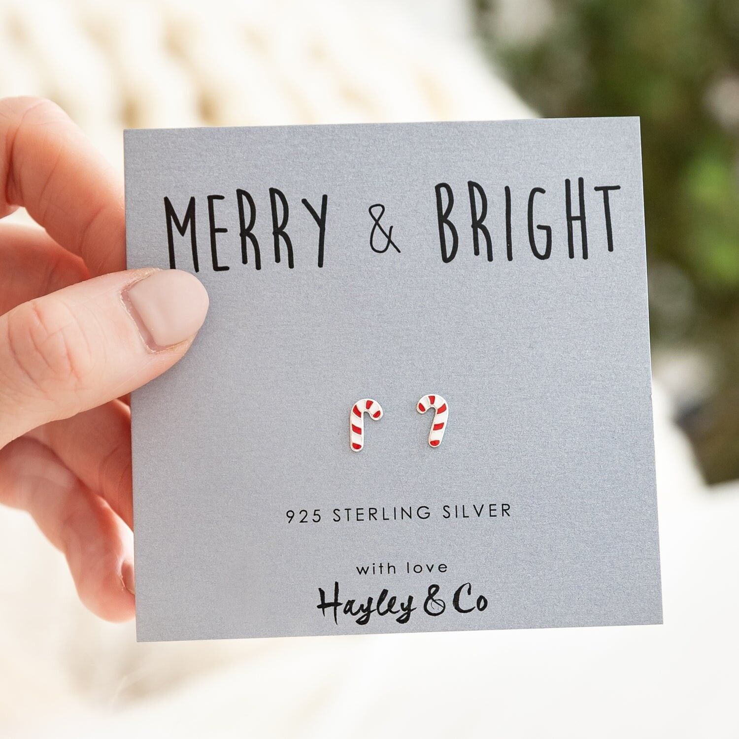 Orecchini natalizi in argento sterling Candycane