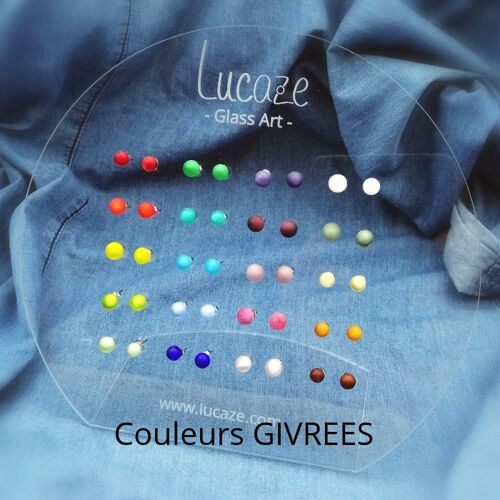 Puces d'oreilles 6mm en VERRE DE MURANO - KIT d'implantation 20 PAIRES couleurs "GIVREES" (verre dépoli)