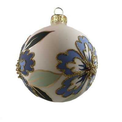 Adorno navideño de cristal -Flor azul- hecho en Europa