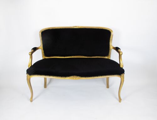 Black Velvet Baroque Settee Sofa