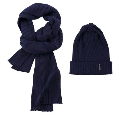 Mono & Moni, Navy Blue, Schal/Stola & Mütze aus 100% Merinowollwolle