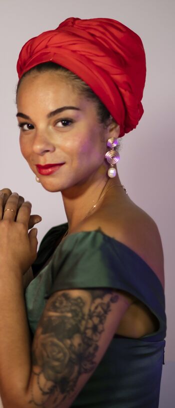 Havanah - bonnet rouge coquelicot doublé de satin idéal pour la chute de cheveux, la chimiothérapie, l'alopécie, les cheveux texturés 1