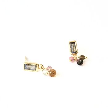 Boucles d'oreilles en pierre lunaire et tourmaline. Argent 925, petit. Plaqué or. 1