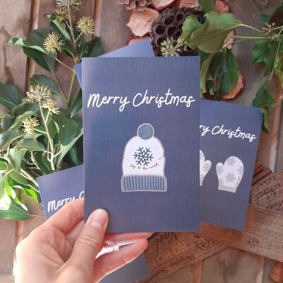 Christmas Wooly Hat Card, Cosy Christmas Hand-Drawn Illustration, Blue, 6x4
