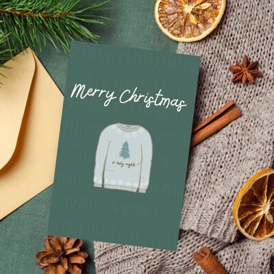 Christmas Jumper Cards, Cosy Christmas Hand-Drawn Illustration, Green, 6x4