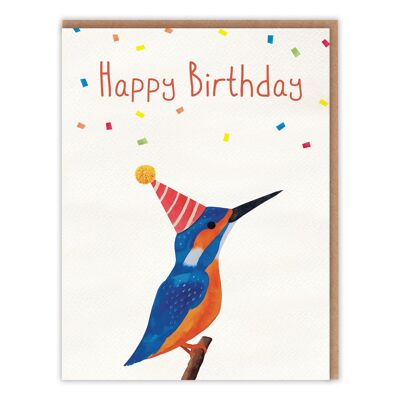 Cute Happy Birthday Card - Kingfisher Watercolour