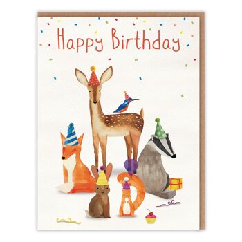 Carte mignonne de joyeux anniversaire - aquarelle d'animaux de la forêt 1